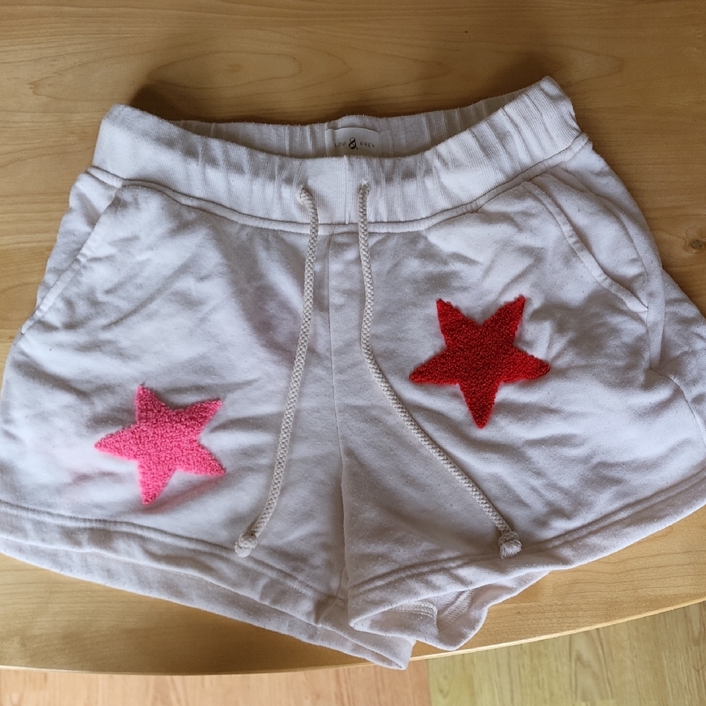 Lou & Grey White Terry Shorts with Pink and Red Stars